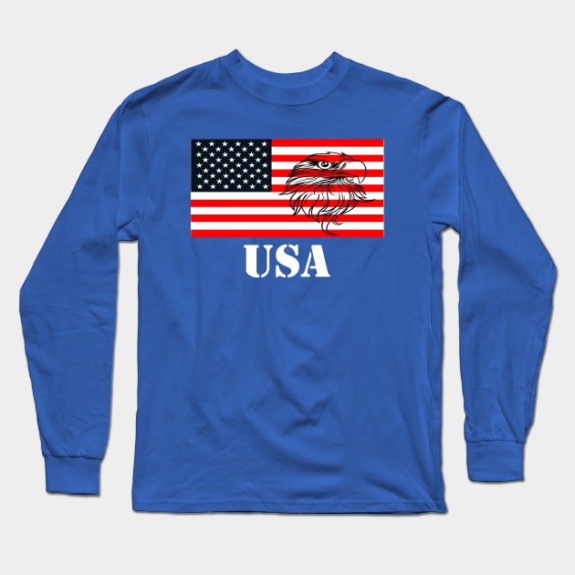 American Flag with Bald Eagle and USA logo Long Sleeve T-Shirt by BlueDolphinStudios